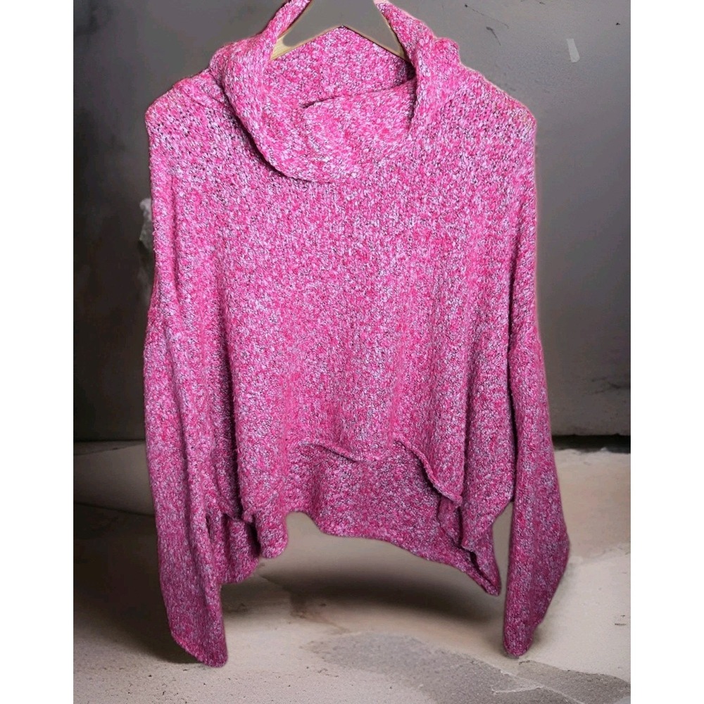 NWT Womens Sweater Chelsea & Theodore Cowl Neck Cropped LS Oversized Pink Sz M
